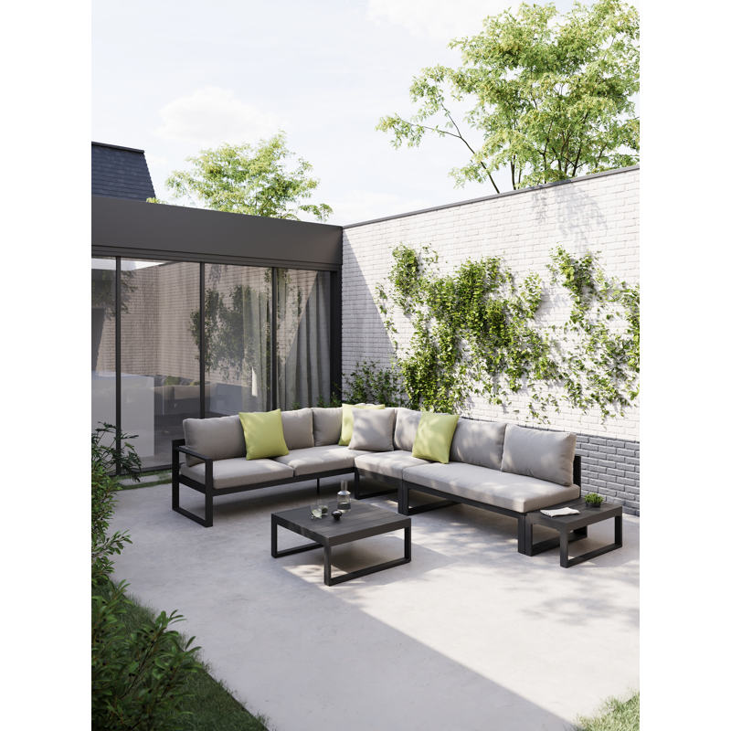 Caldela loungehoek in zwart aluminium met zwart kussen