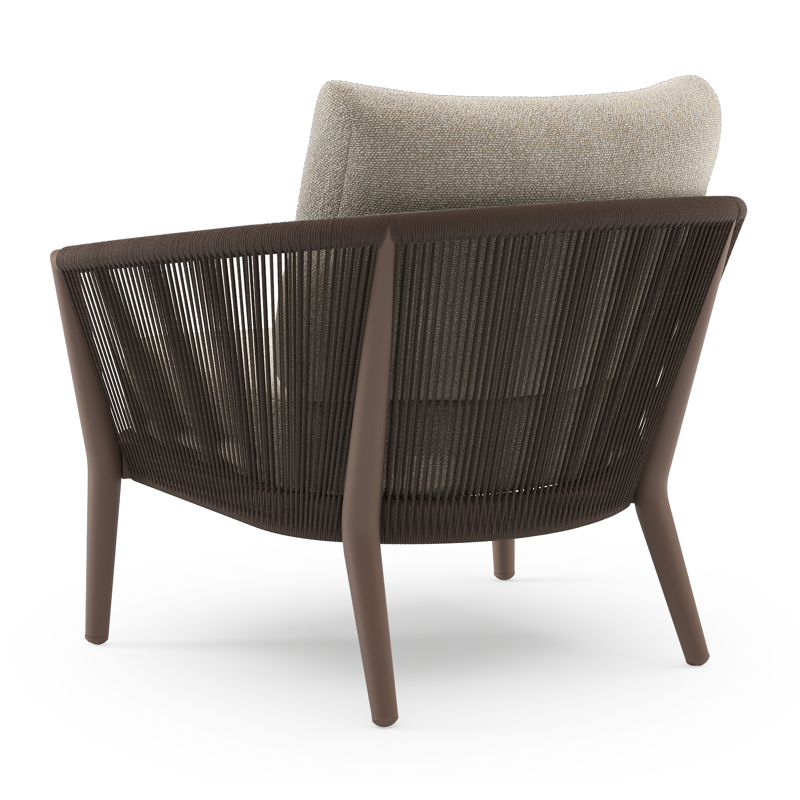 Orso loungestoel in taupe aluminiumen zwart verticaal geweven ronde rope met Marbella Ecru all weather cosytica kussen