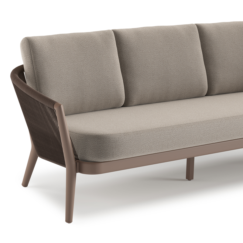 Orso loungeset in taupe aluminiumen zwart verticaal geweven ronde rope met Savane Coconut all weather sunbrella® luxe kussen