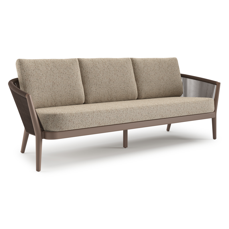 Orso loungebank in taupe aluminiumen zwart verticaal geweven ronde rope met Bora Jungle all weather cosytica kussen