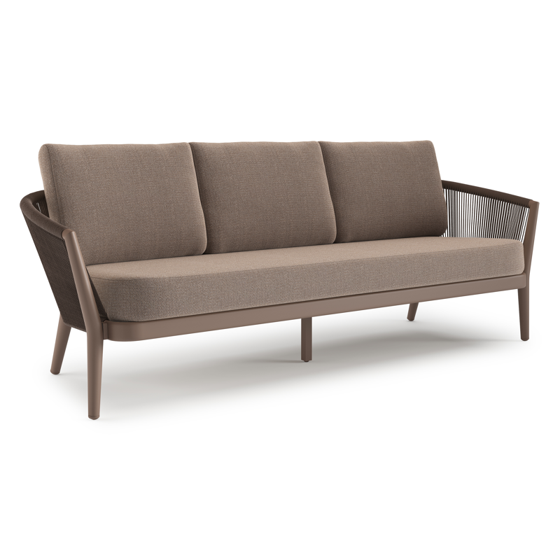 Orso loungebank in taupe aluminiumen zwart verticaal geweven ronde rope met Savane Earth all weather sunbrella® luxe kussen