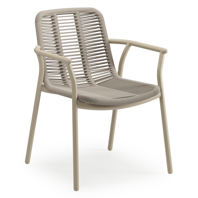 Berga tuinstoel in beige aluminium en beige verticaal geweven ronde rope