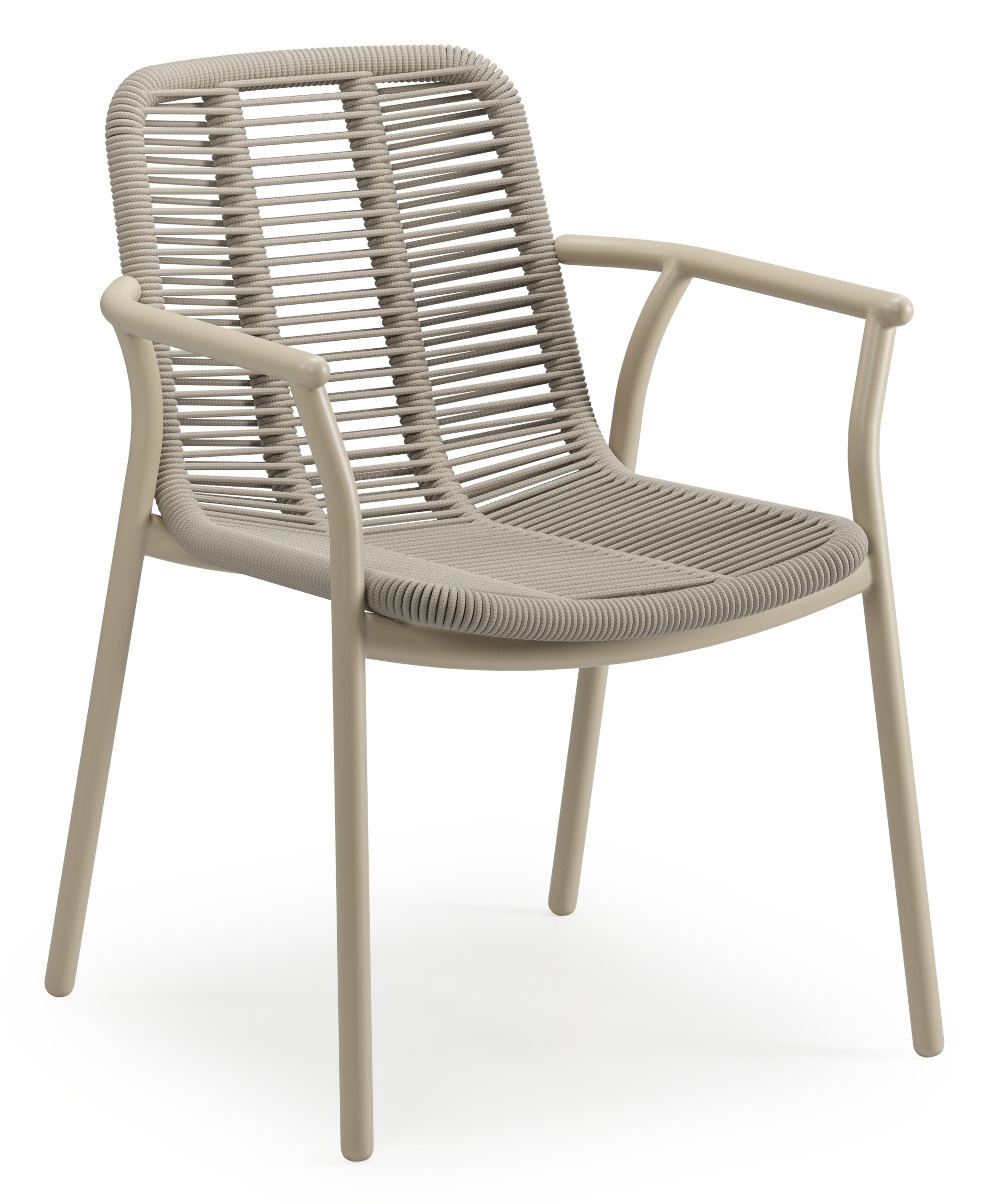Berga tuinstoel in beige aluminium en beige verticaal geweven ronde rope
