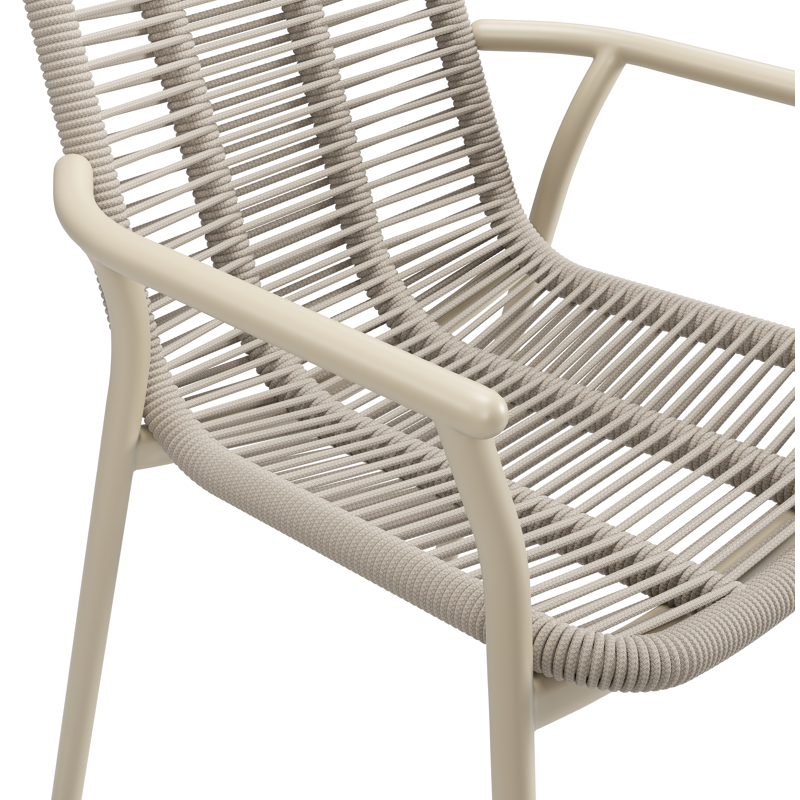 Berga tuinstoel in beige aluminium en beige verticaal geweven ronde rope