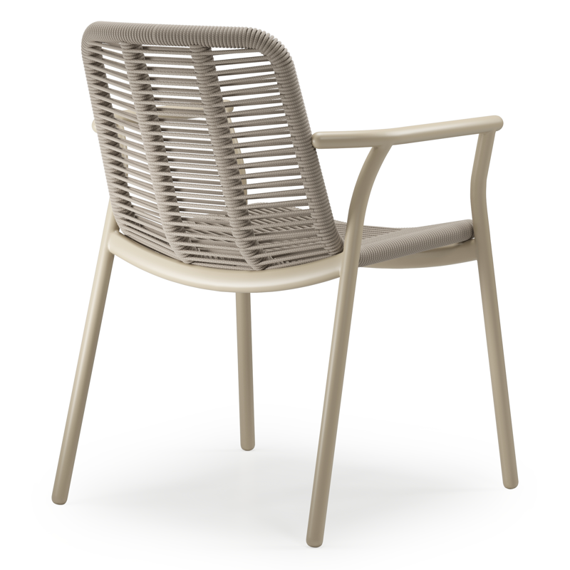 Berga tuinstoel in beige aluminium en beige verticaal geweven ronde rope