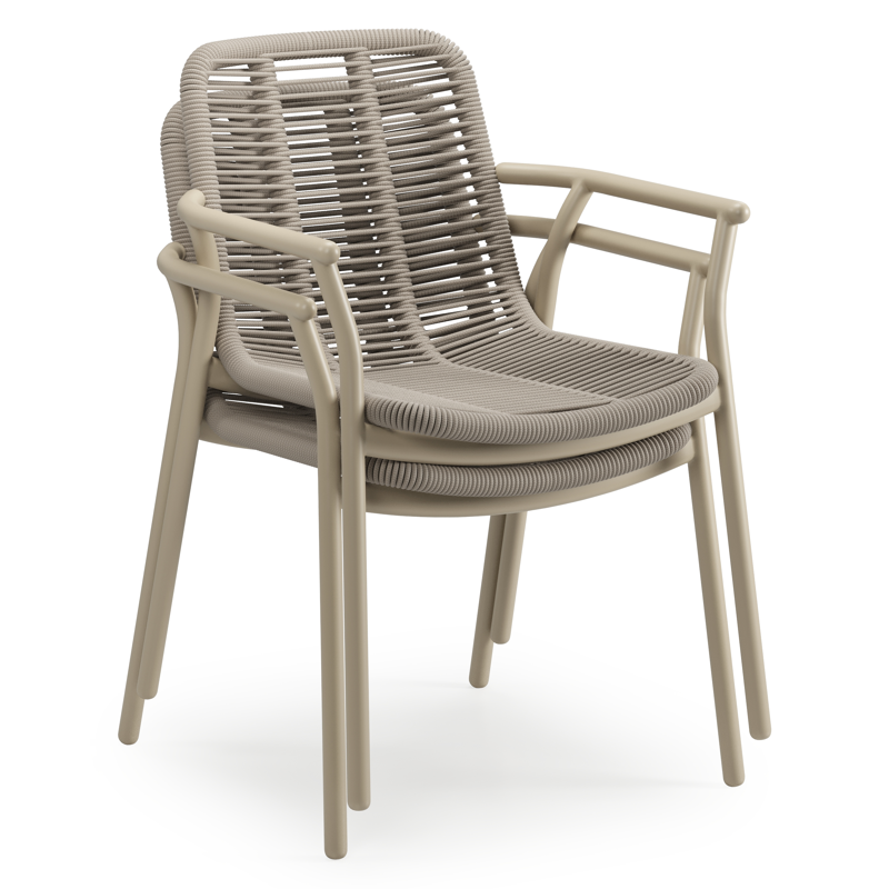 Berga tuinstoel in beige aluminium en beige verticaal geweven ronde rope