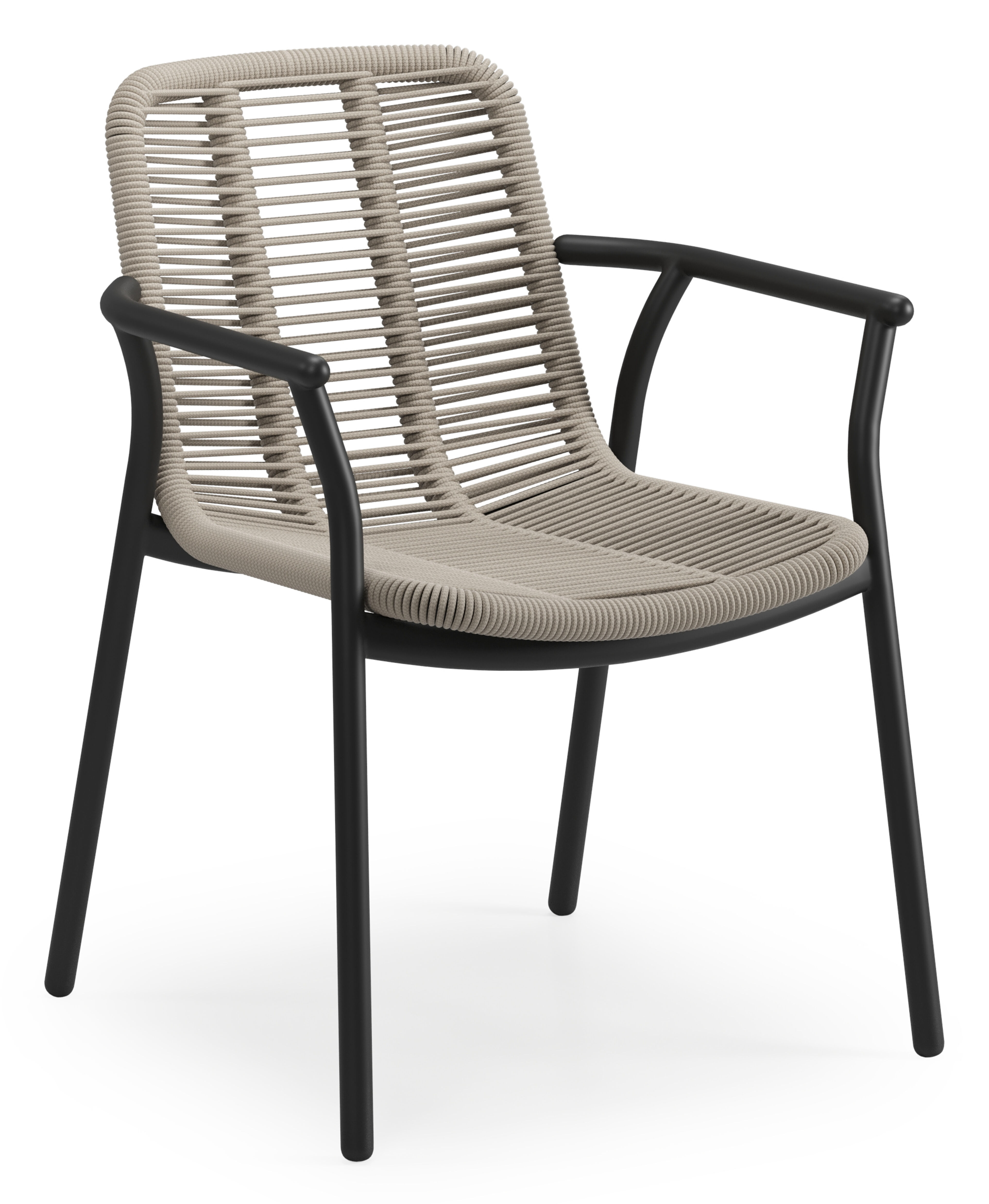 Berga tuinstoel in zwart aluminium en beige verticaal geweven ronde rope