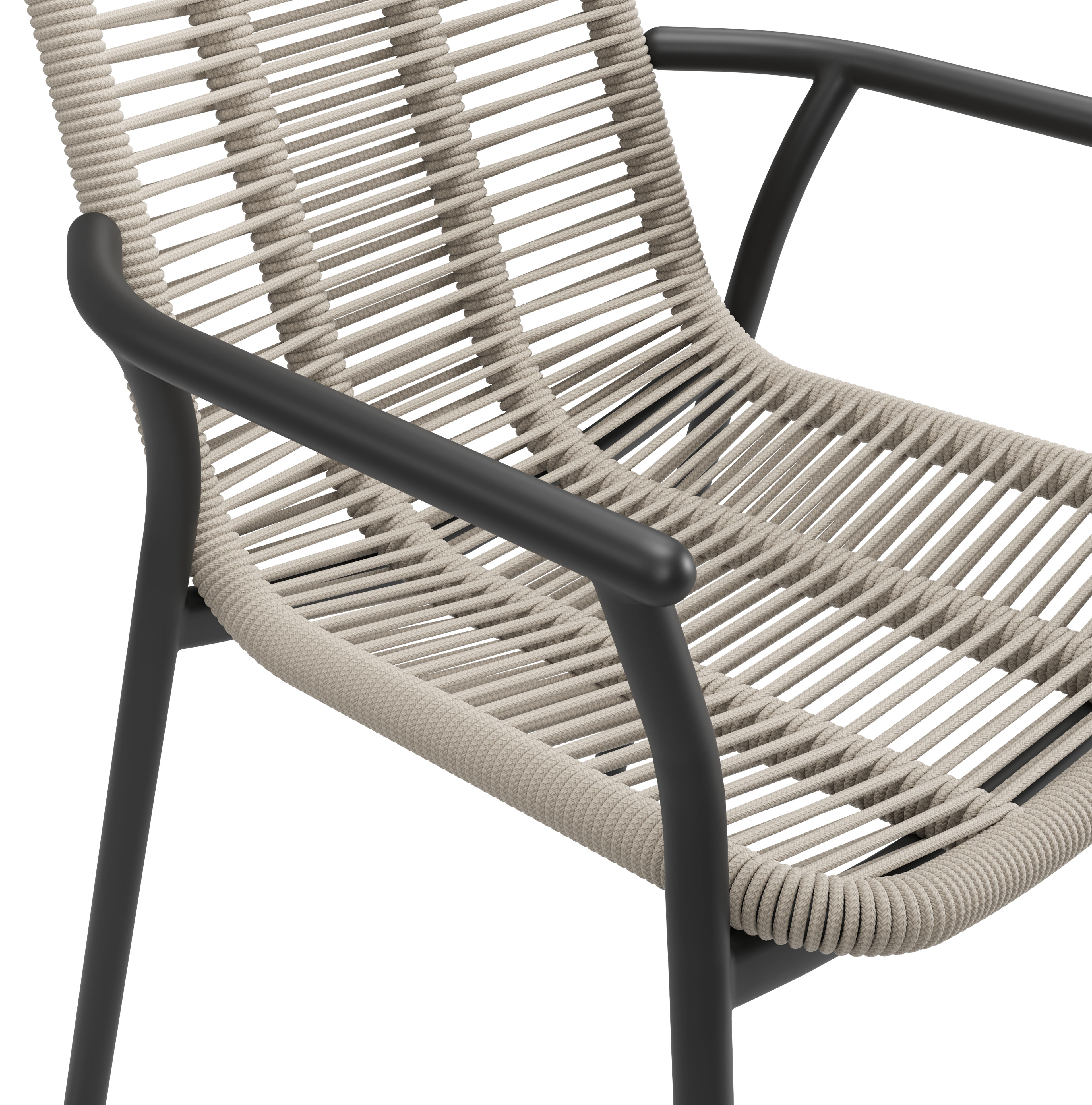 Berga tuinstoel in zwart aluminium en beige verticaal geweven ronde rope