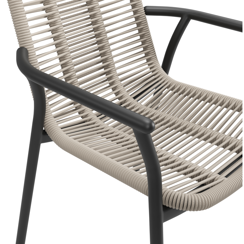 Berga tuinstoel in zwart aluminium en beige verticaal geweven ronde rope