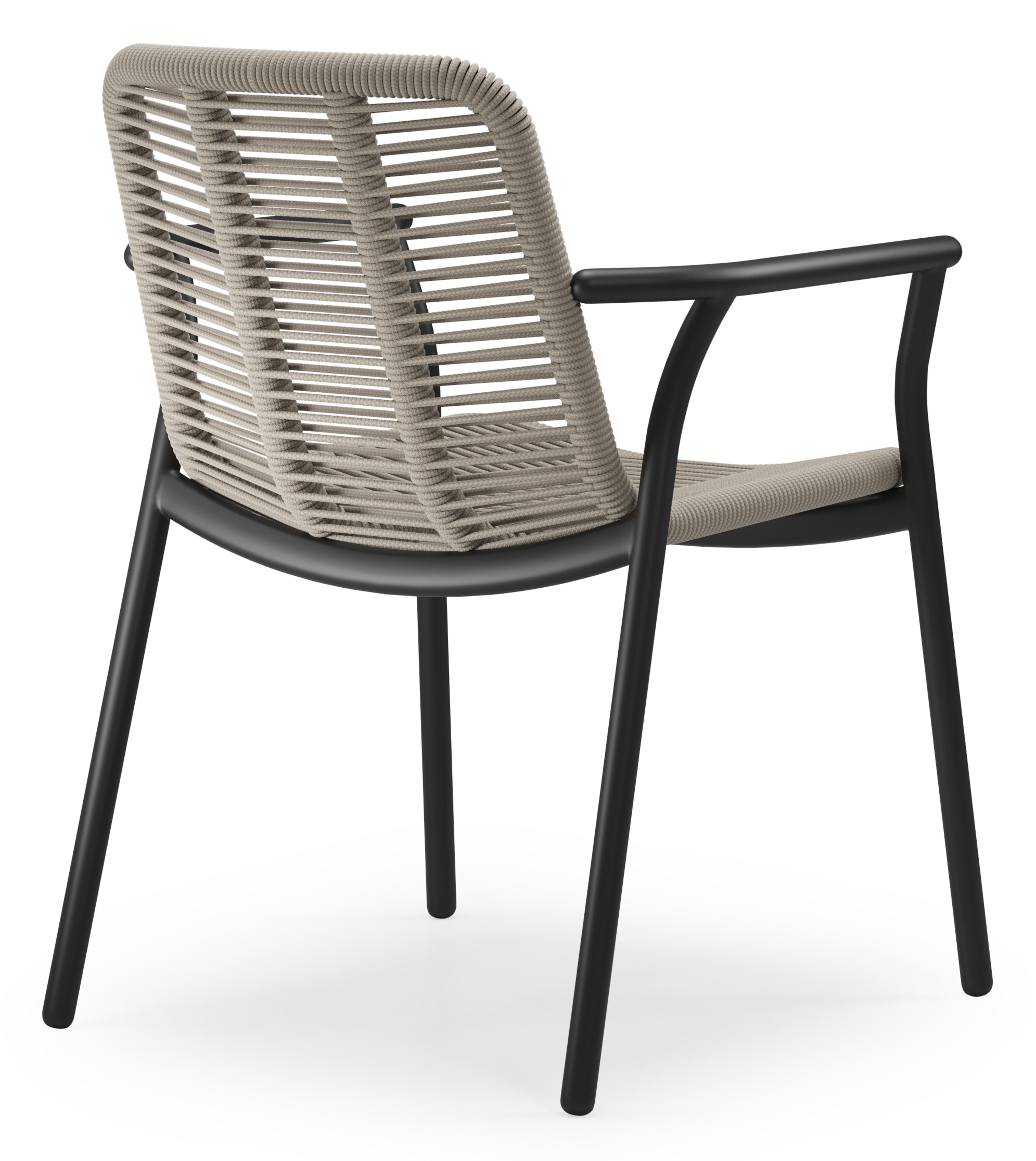 Berga tuinstoel in zwart aluminium en beige verticaal geweven ronde rope