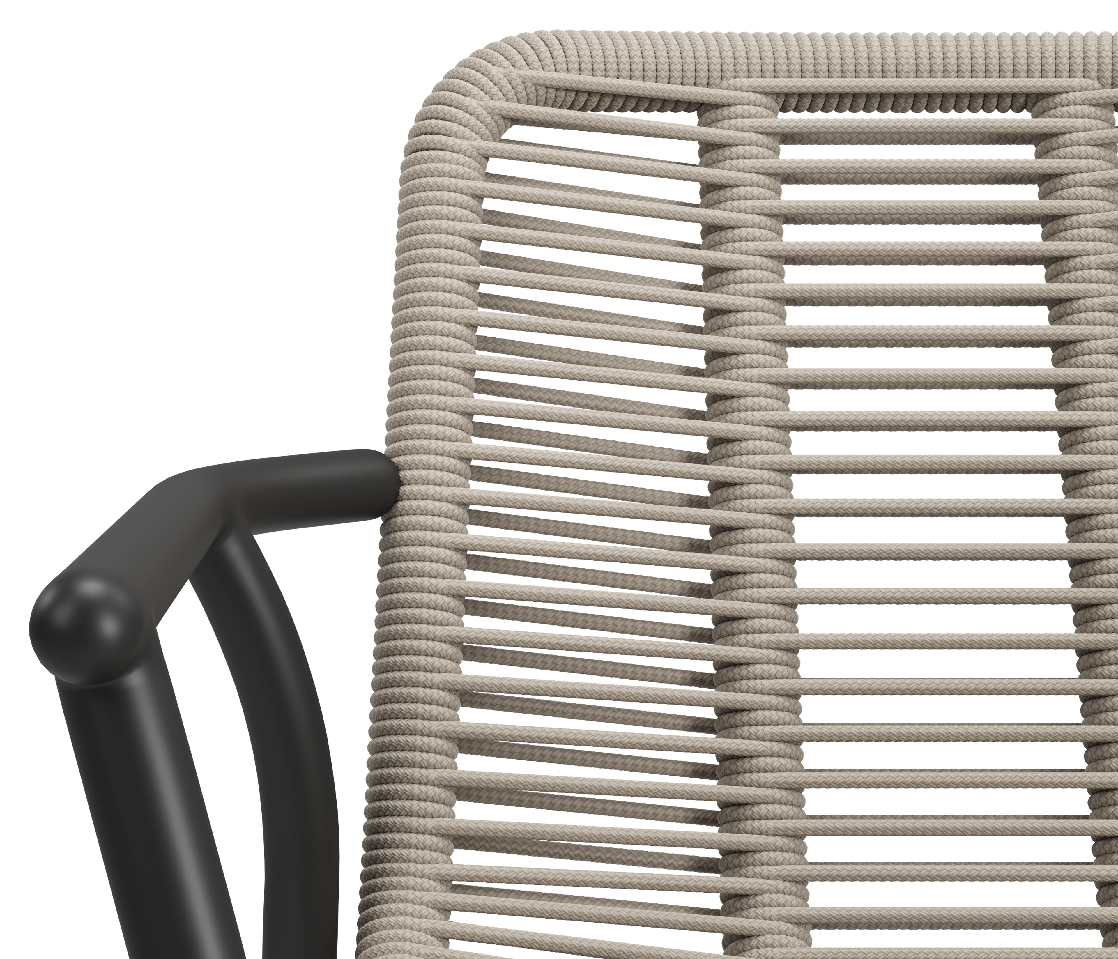 Berga tuinstoel in zwart aluminium en beige verticaal geweven ronde rope