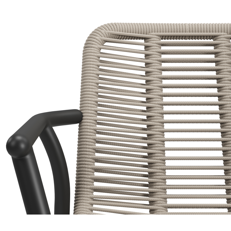 Berga tuinstoel in zwart aluminium en beige verticaal geweven ronde rope