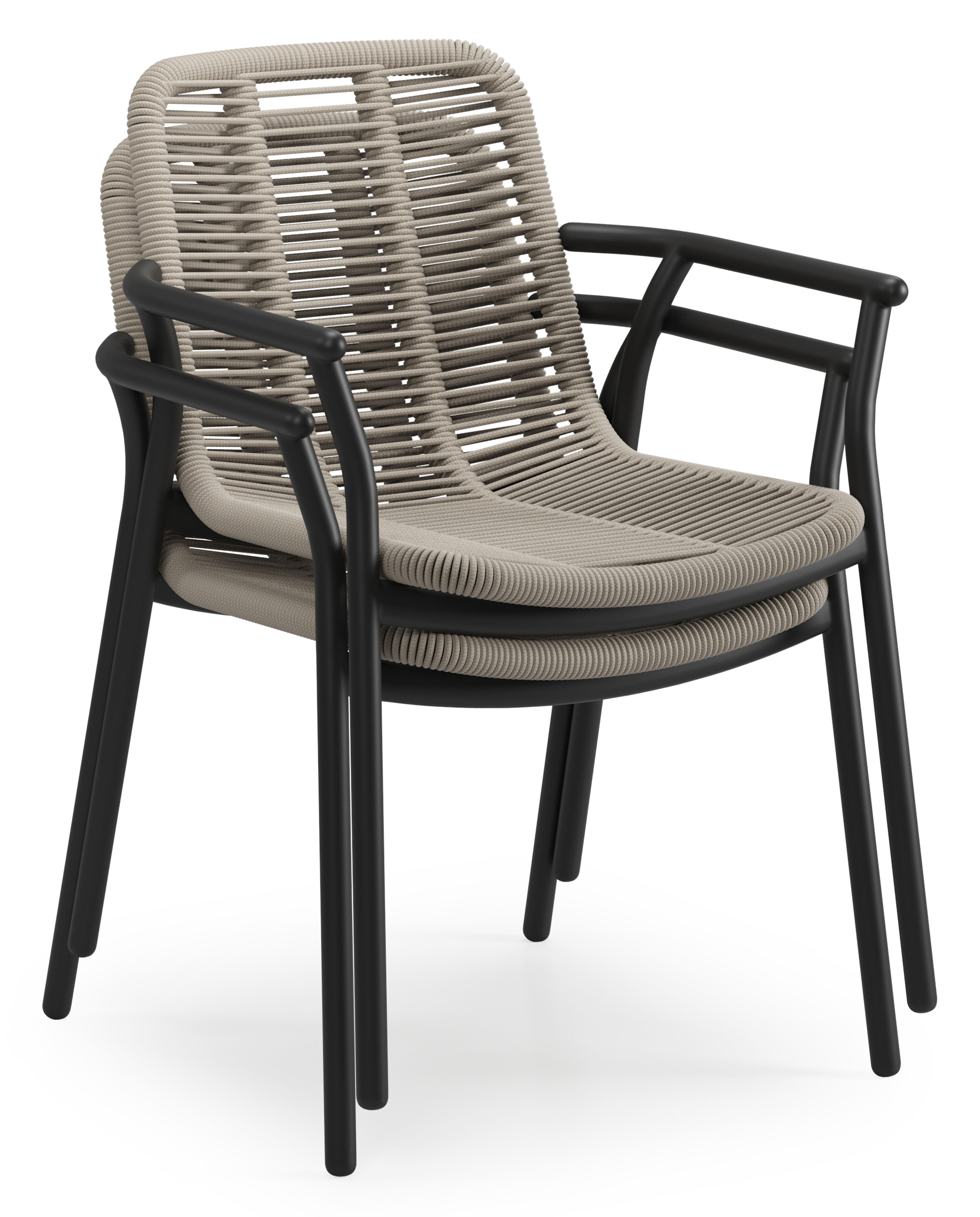 Berga tuinstoel in zwart aluminium en beige verticaal geweven ronde rope
