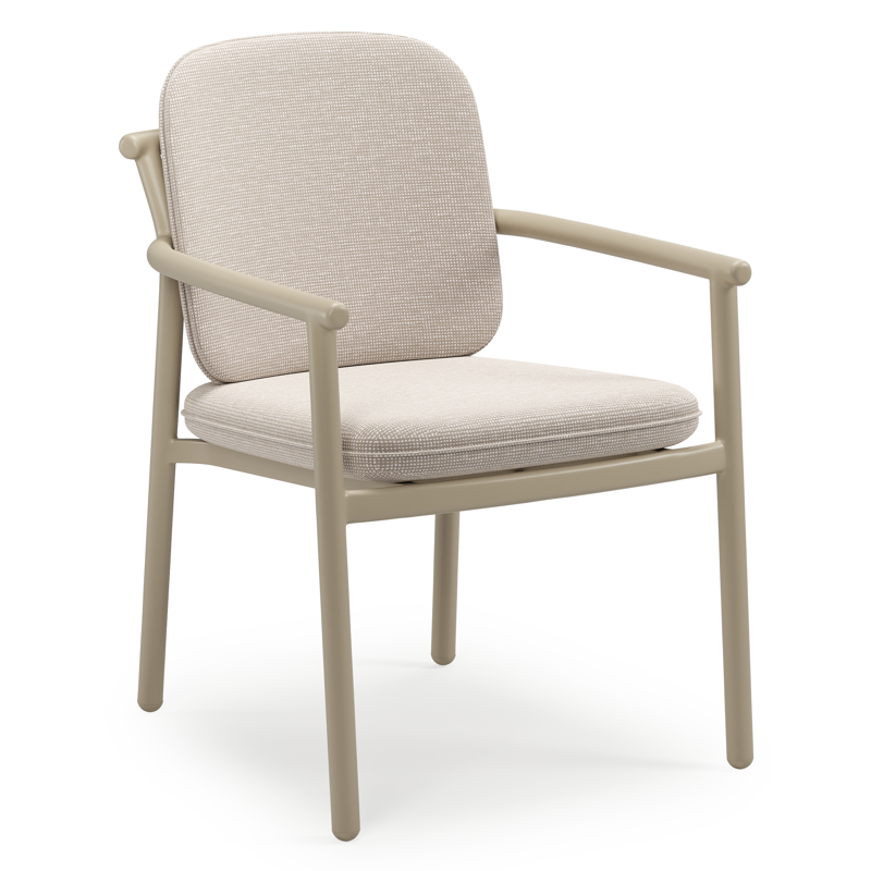 Bono stapelbare tuinstoel in beige aluminium met stoelkussen in All Weather Sunbrella® Luxe Slow Farafra