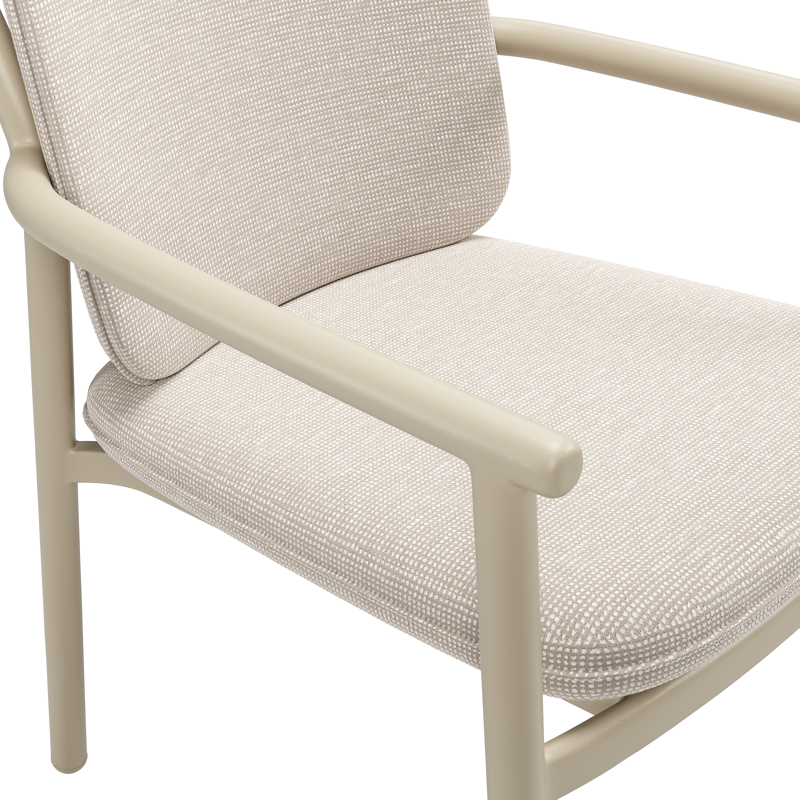 Bono stapelbare tuinstoel in beige aluminium met stoelkussen in All Weather Sunbrella® Luxe Slow Farafra