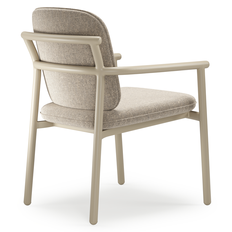 Bono stapelbare tuinstoel in beige aluminium met stoelkussen in All Weather Sunbrella® Luxe Chartres Pewter
