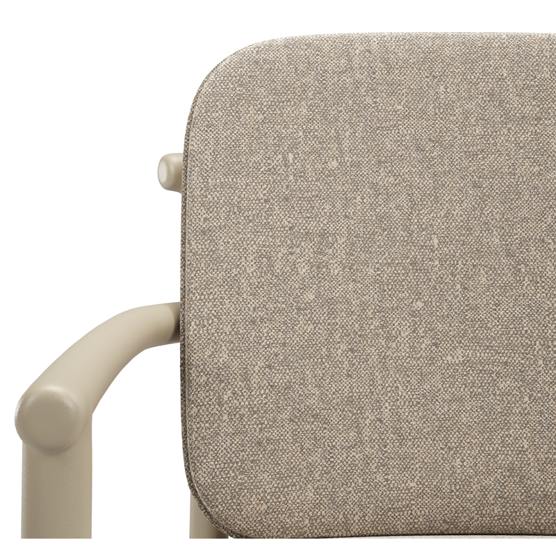 Bono stapelbare tuinstoel in beige aluminium met stoelkussen in All Weather Sunbrella® Luxe Chartres Pewter