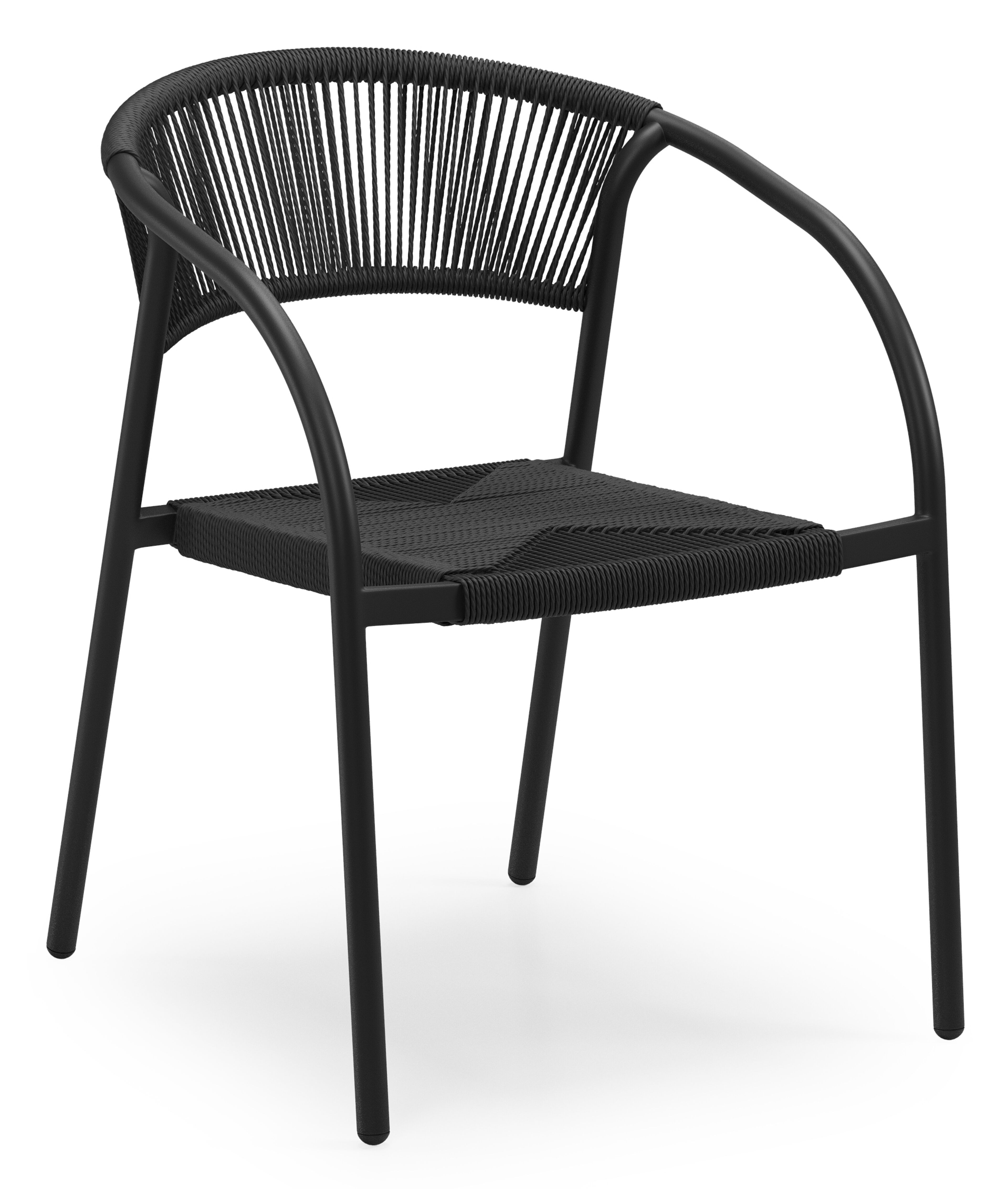 Melo stapelbare tuinstoel in zwart aluminium en zwart gedraaide ronde wicker