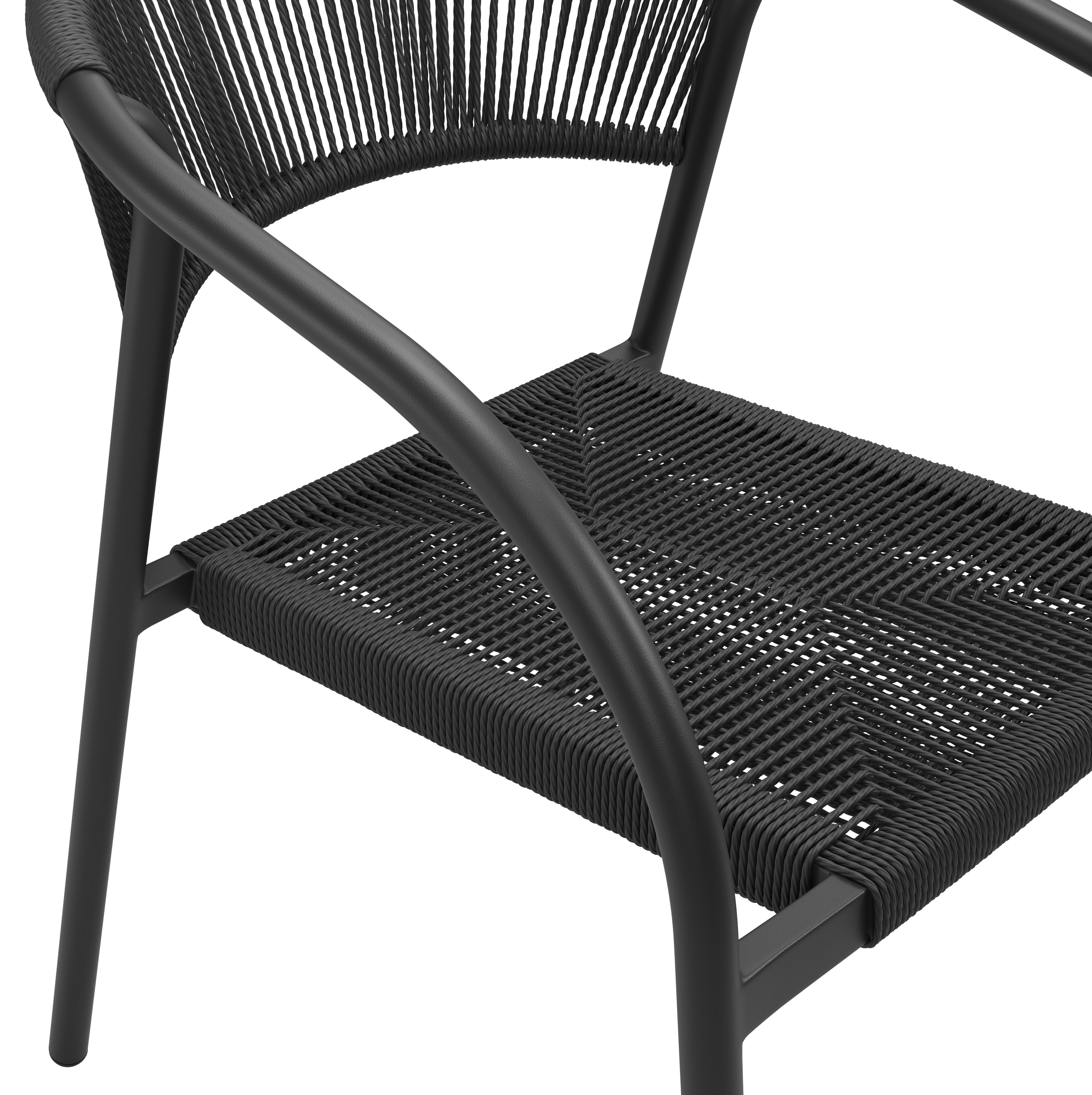 Melo stapelbare tuinstoel in zwart aluminium en zwart gedraaide ronde wicker