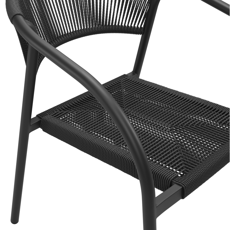 Melo stapelbare tuinstoel in zwart aluminium en zwart gedraaide ronde wicker