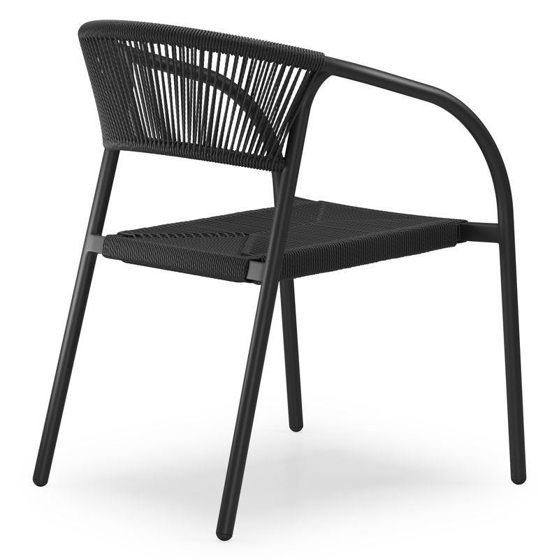 Melo stapelbare tuinstoel in zwart aluminium en zwart gedraaide ronde wicker