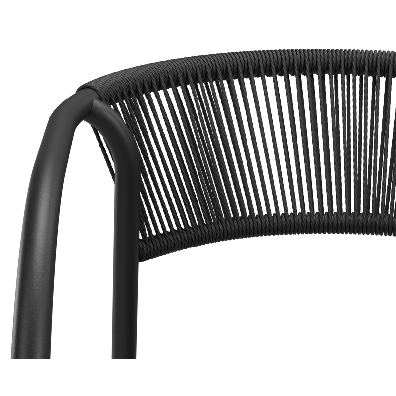 Melo stapelbare tuinstoel in zwart aluminium en zwart gedraaide ronde wicker