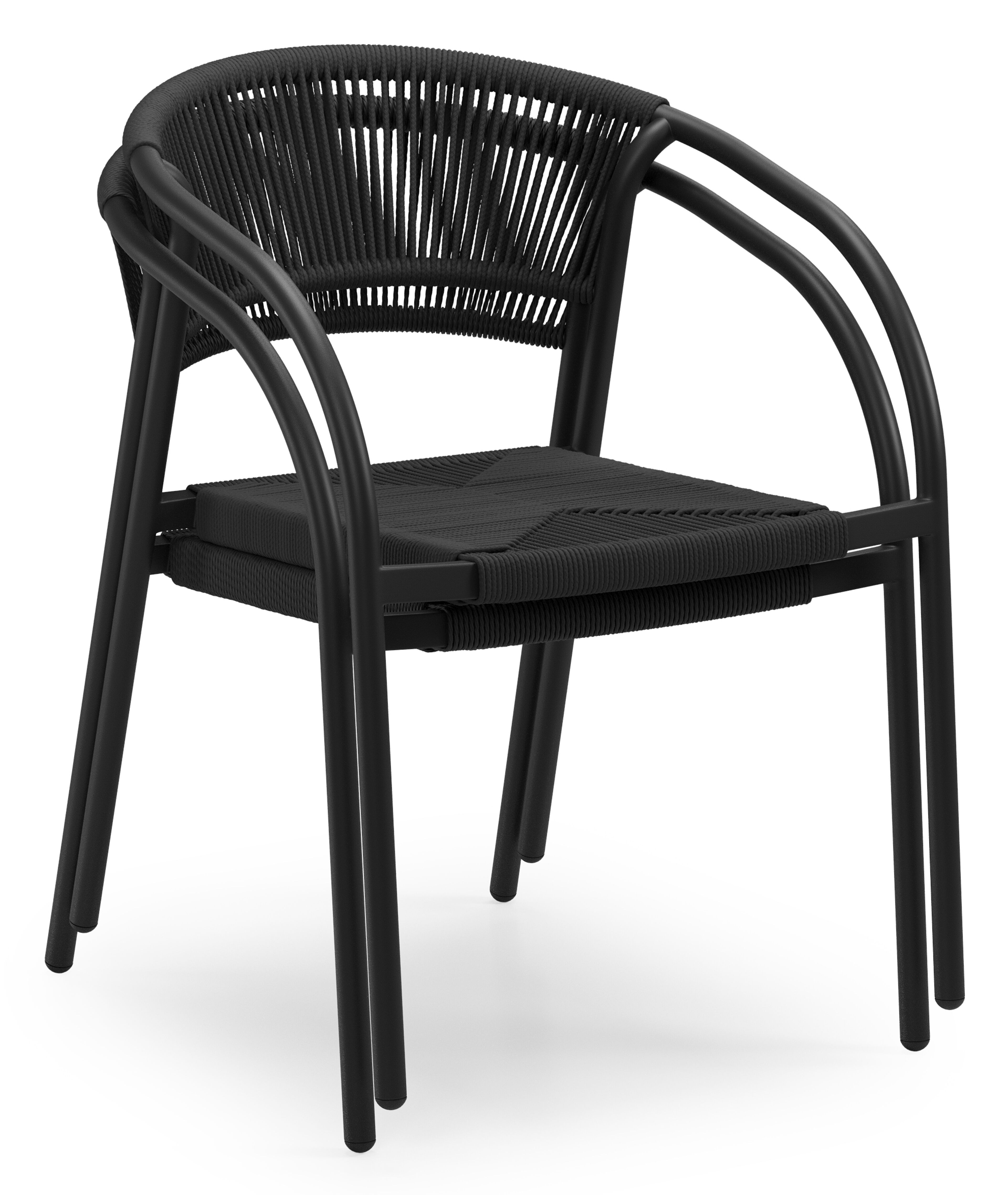 Melo stapelbare tuinstoel in zwart aluminium en zwart gedraaide ronde wicker