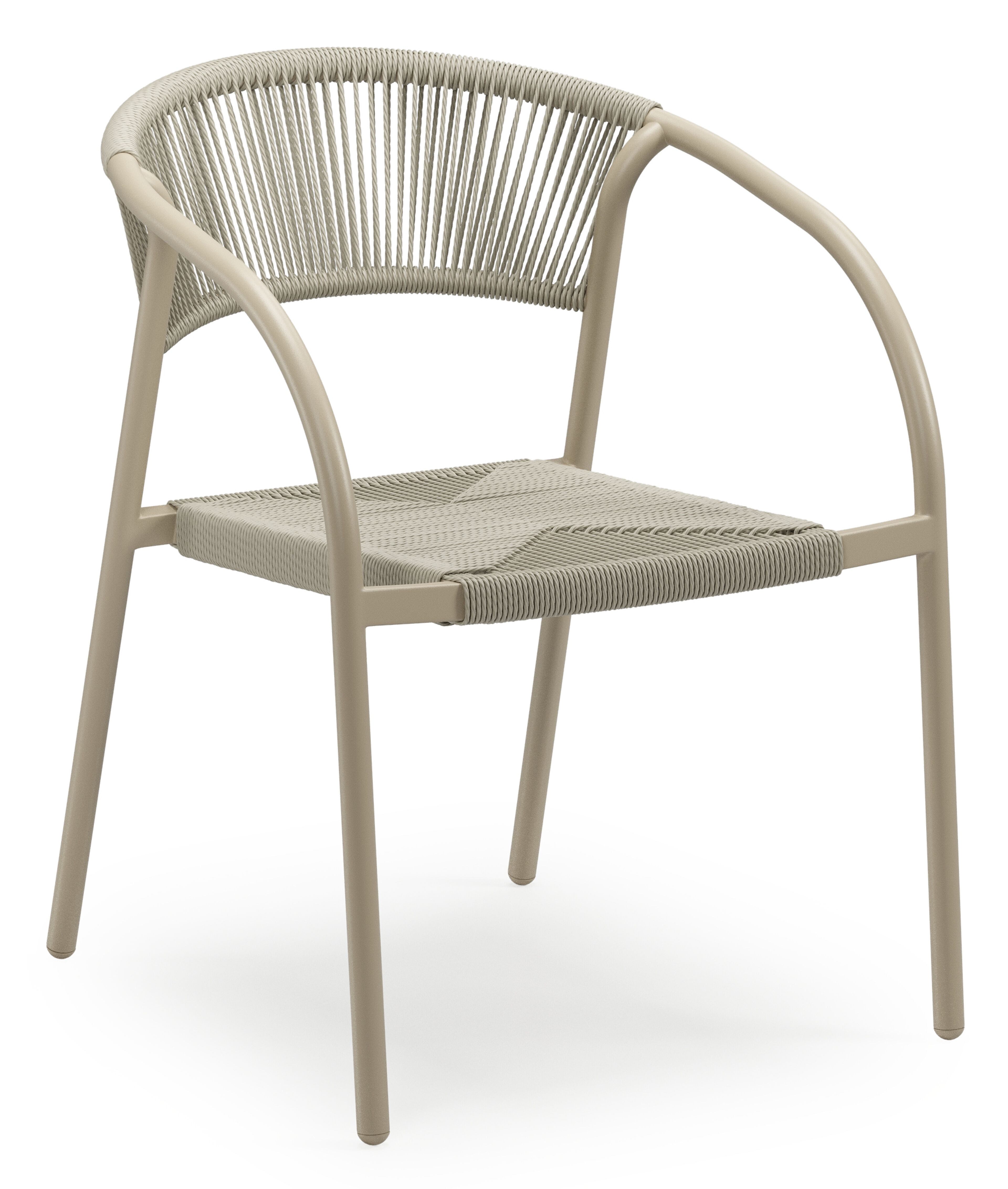 Melo stapelbare tuinstoel in beige aluminium en beige gedraaide ronde wicker