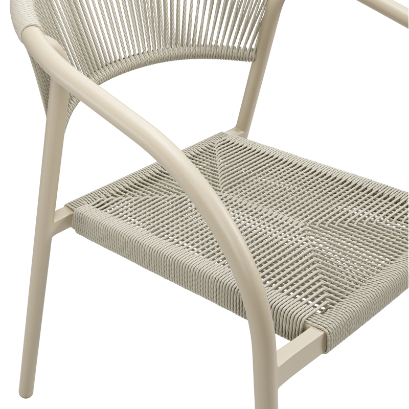 Melo stapelbare tuinstoel in beige aluminium en beige gedraaide ronde wicker
