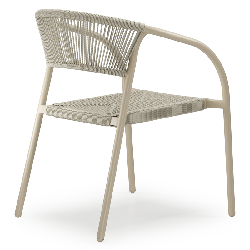 Melo stapelbare tuinstoel in beige aluminium en beige gedraaide ronde wicker