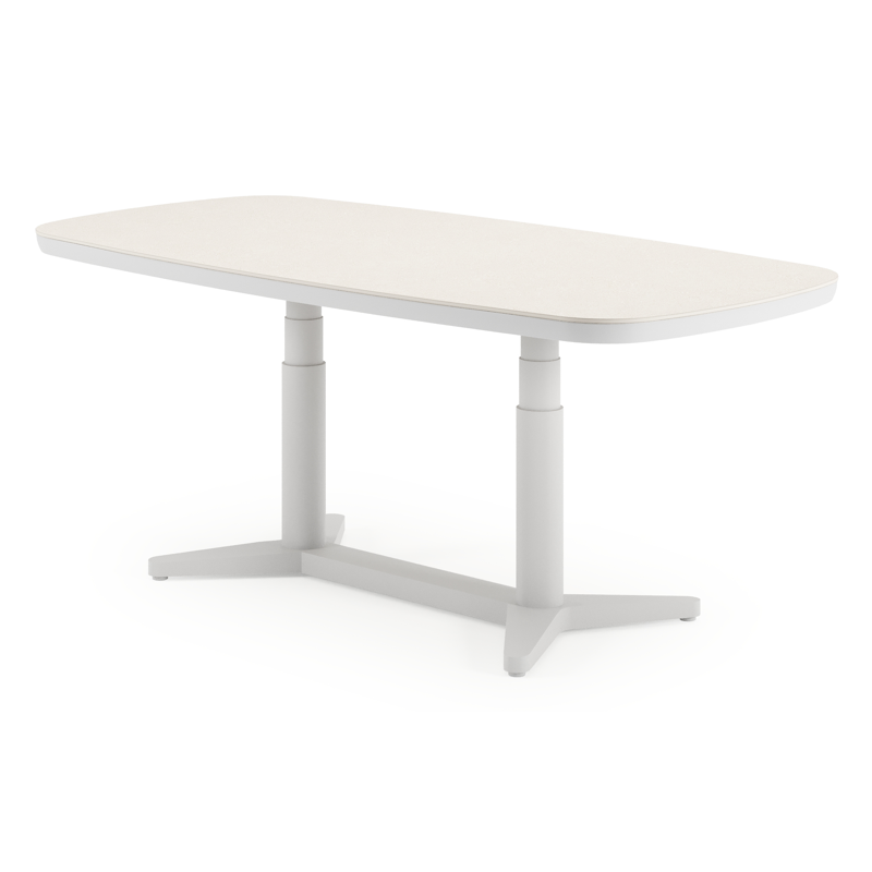 Tarsia tuintafel bootvorm in wit aluminium en beige sintered stone - L 180 x B 90 x H 74.5 cm