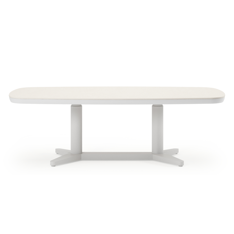 Tarsia tuintafel bootvorm in wit aluminium en beige sintered stone - L 180 x B 90 x H 74.5 cm