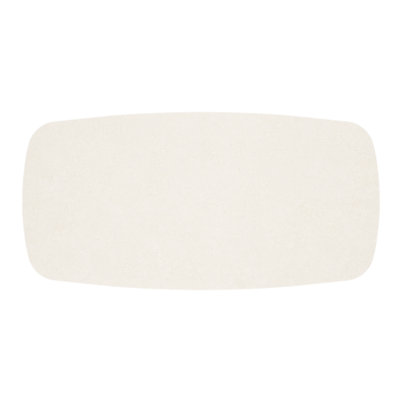 Tarsia tuintafel bootvorm in wit aluminium en beige sintered stone - L 180 x B 90 x H 74.5 cm