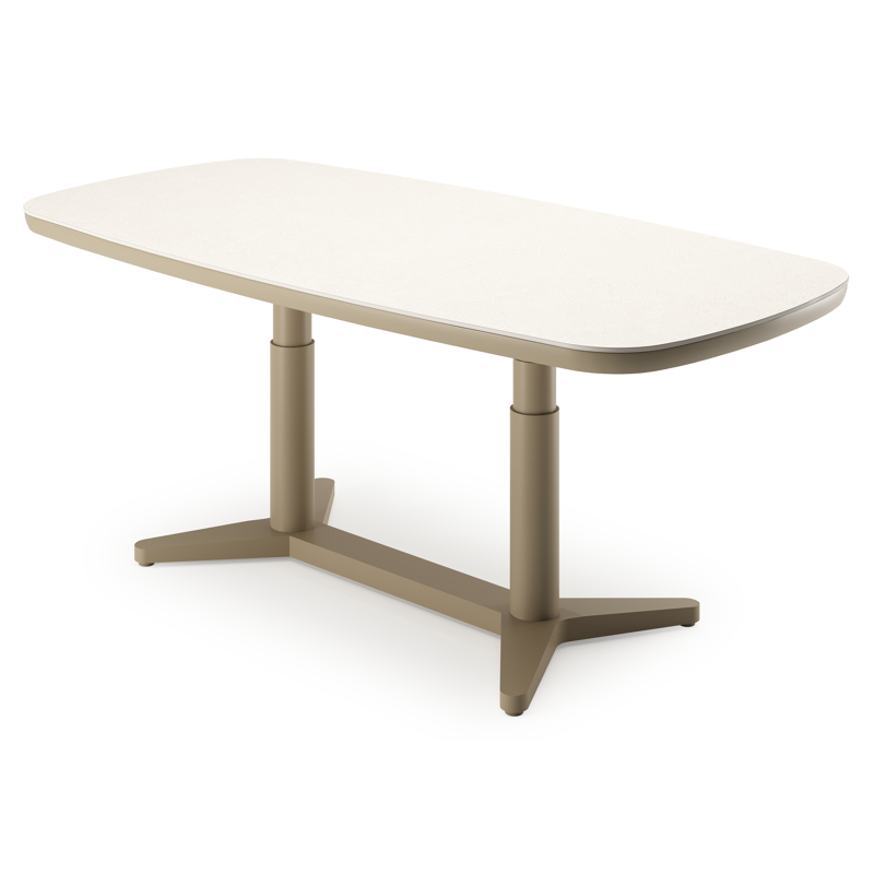 Tarsia tuintafel bootvorm in beige aluminium en beige sintered stone - L 180 x B 90 x H 74.5 cm