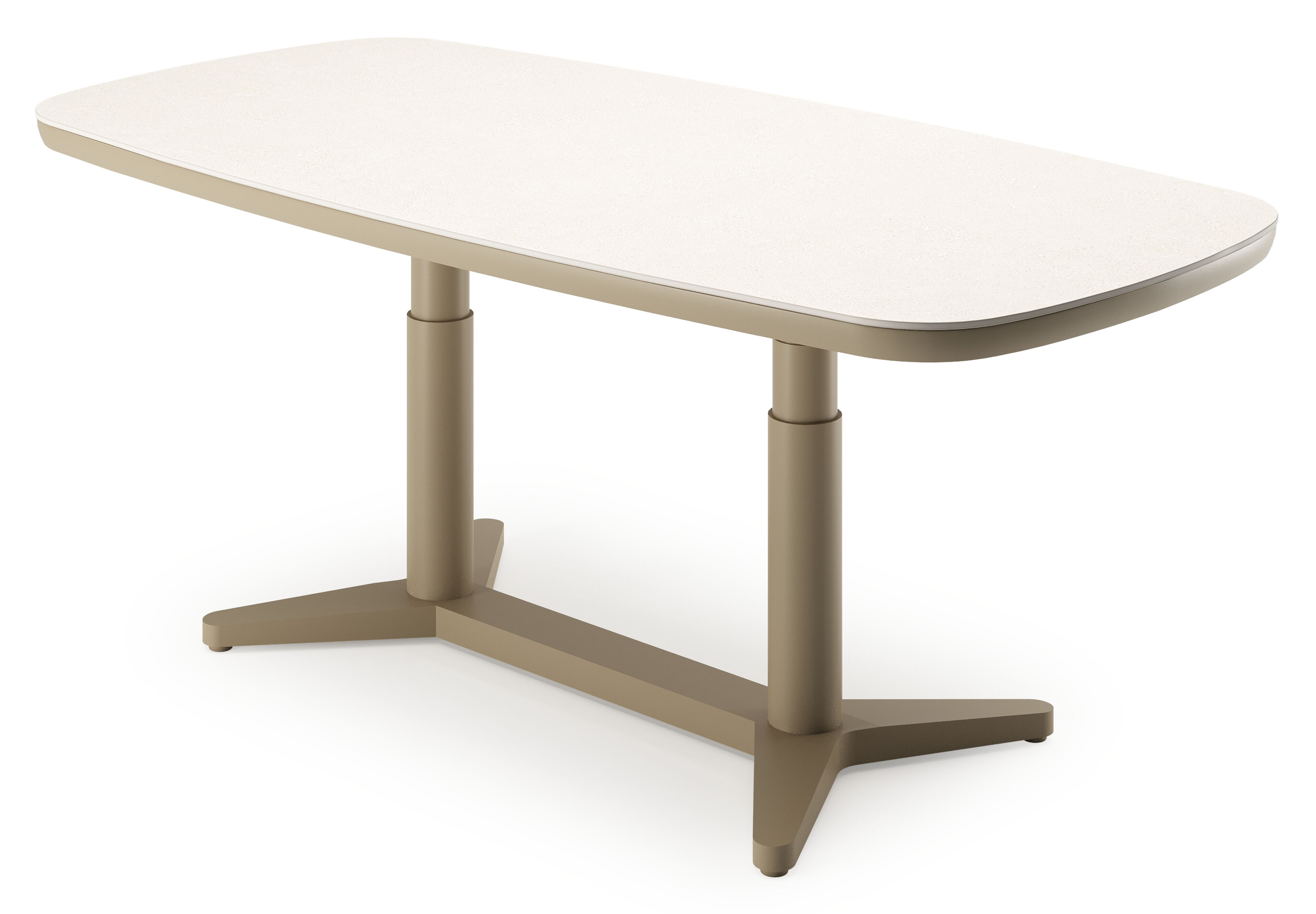 Tarsia tuintafel bootvorm in beige aluminium en beige sintered stone - L 180 x B 90 x H 74.5 cm