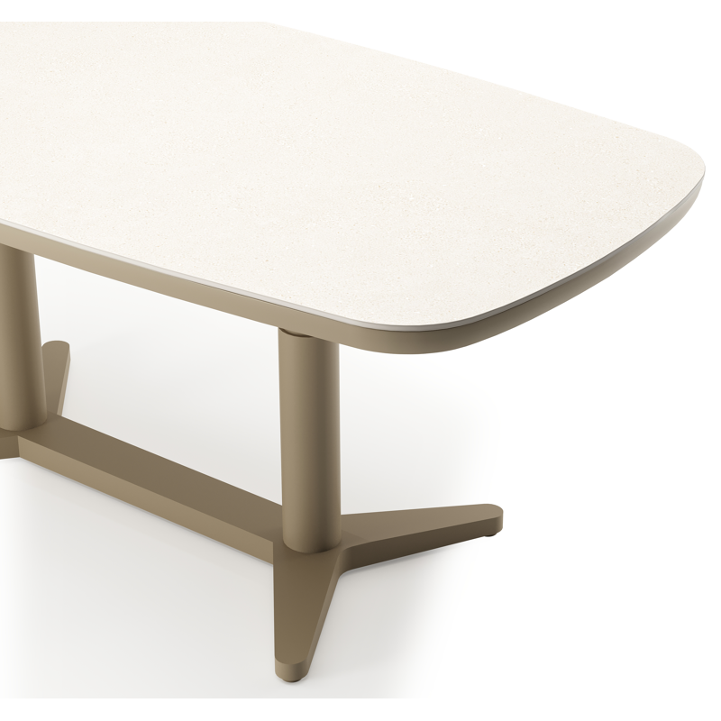 Tarsia tuintafel bootvorm in beige aluminium en beige sintered stone - L 180 x B 90 x H 74.5 cm