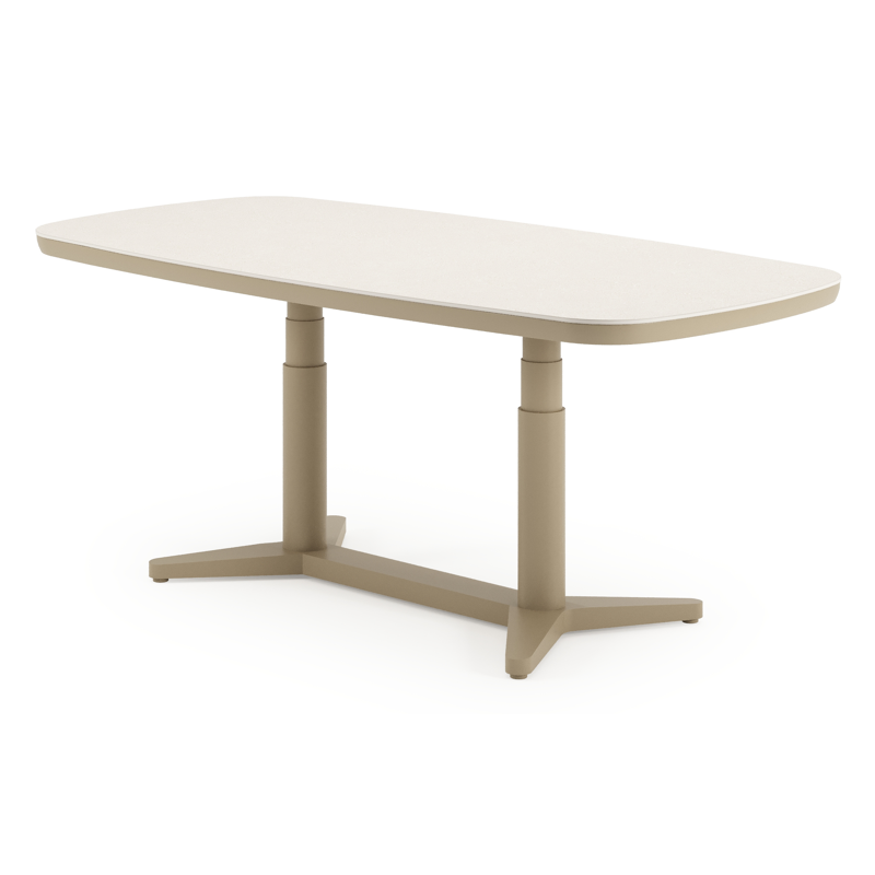 Tarsia tuintafel bootvorm in beige aluminium en beige sintered stone - L 180 x B 90 x H 74.5 cm