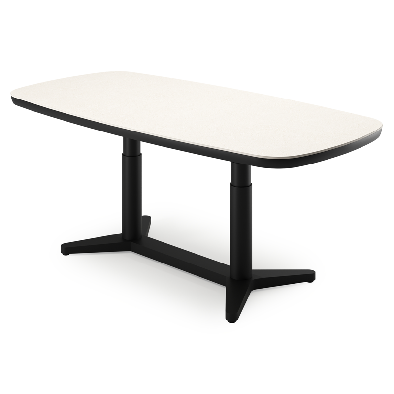 Tarsia tuintafel bootvorm in zwart aluminium en beige sintered stone - L 180 x B 90 x H 74.5 cm