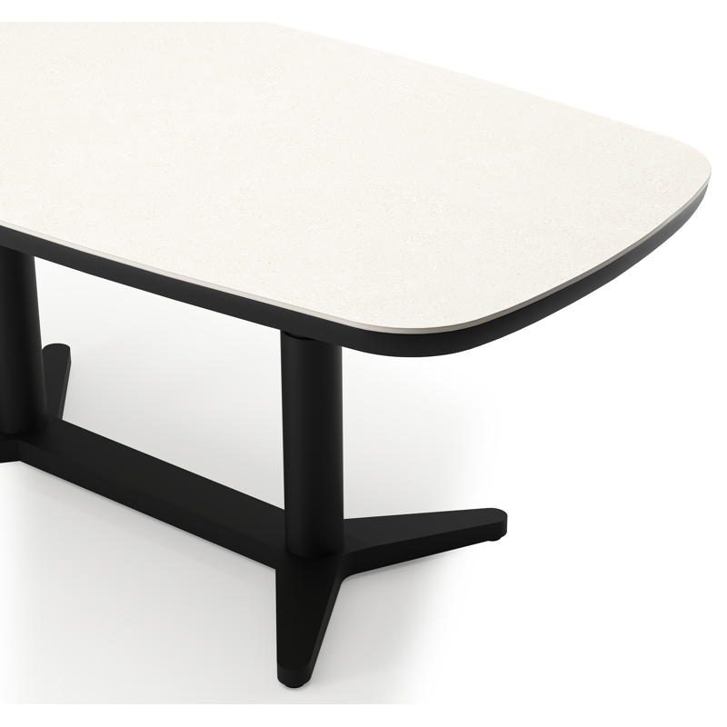 Tarsia tuintafel bootvorm in zwart aluminium en beige sintered stone - L 180 x B 90 x H 74.5 cm