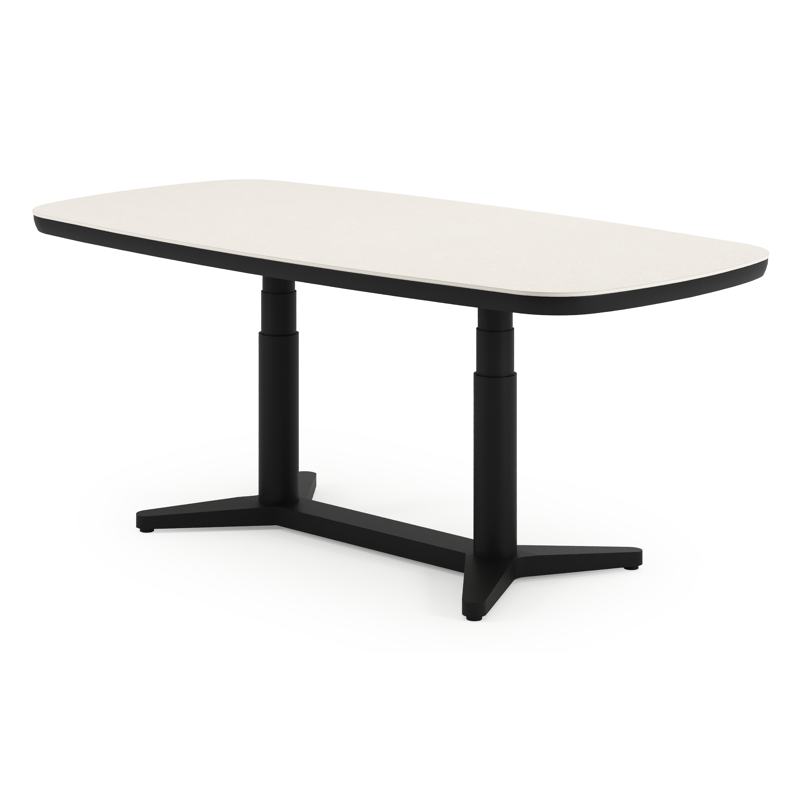 Tarsia tuintafel bootvorm in zwart aluminium en beige sintered stone - L 180 x B 90 x H 74.5 cm