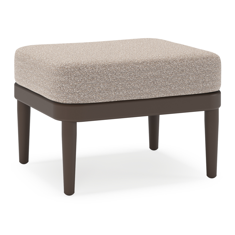 Orso poef in donkerbruin aluminium met Wander Manioc all weather sunbrella® luxe kussen