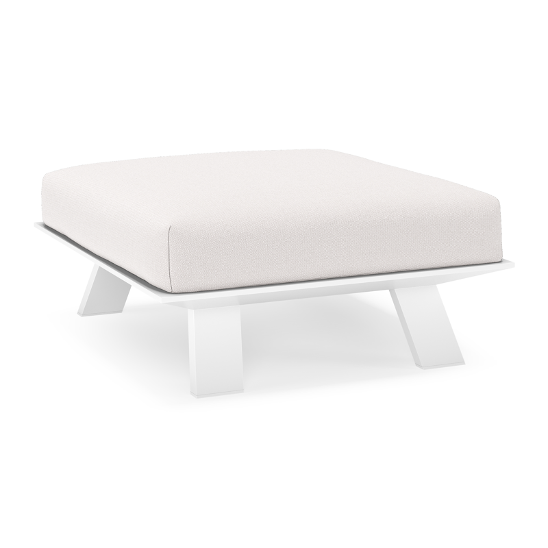 Pouf Cesano en aluminium blanc et coussin en all weather Sunbrella® luxe savane whisper