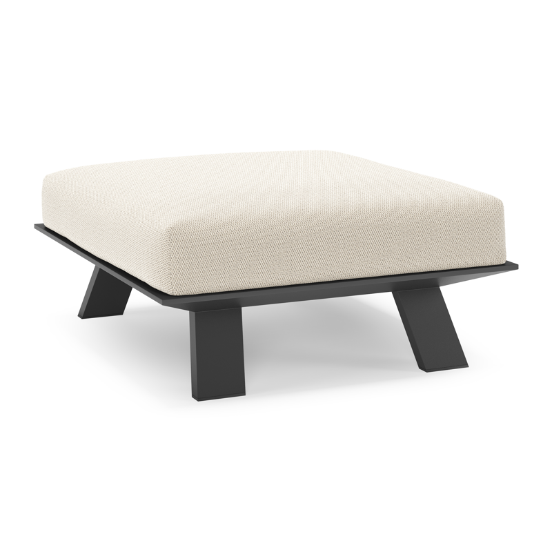Pouf Cesano en aluminium noir et coussin en all weather Sunbrella® luxe lopi marble