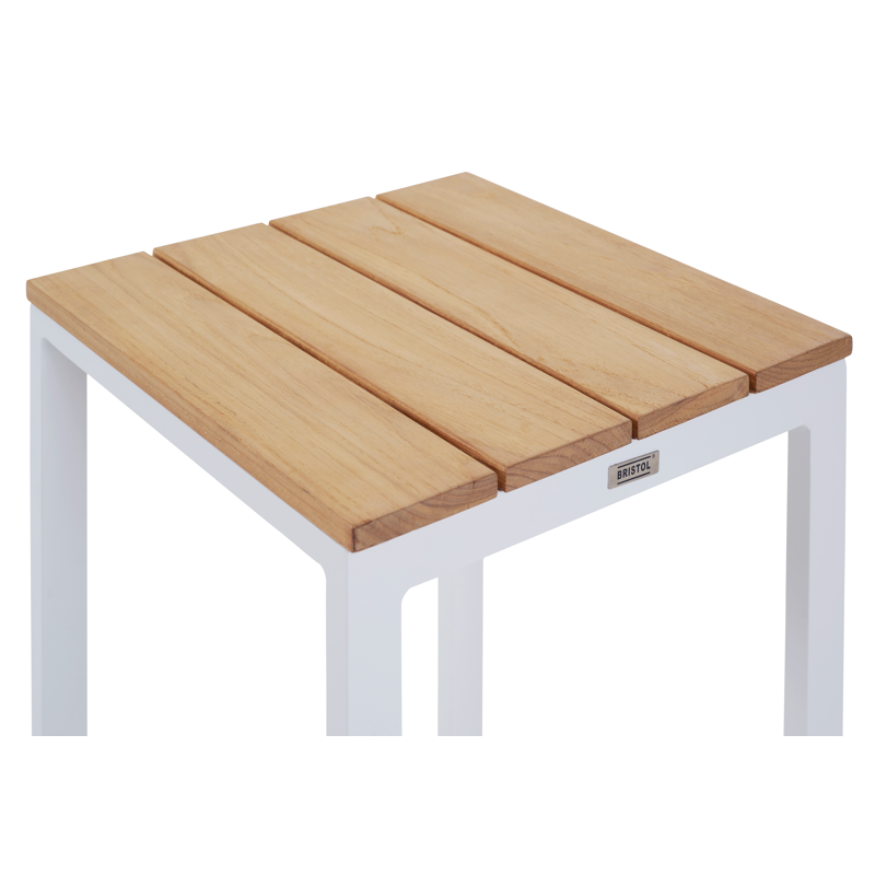 Verato barstoel in wit aluminium en naturel teak
