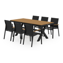 Bahia tuinset in zwart aluminium en polywood tafelblad met 6 stapelbare Bahia tuinstoelen