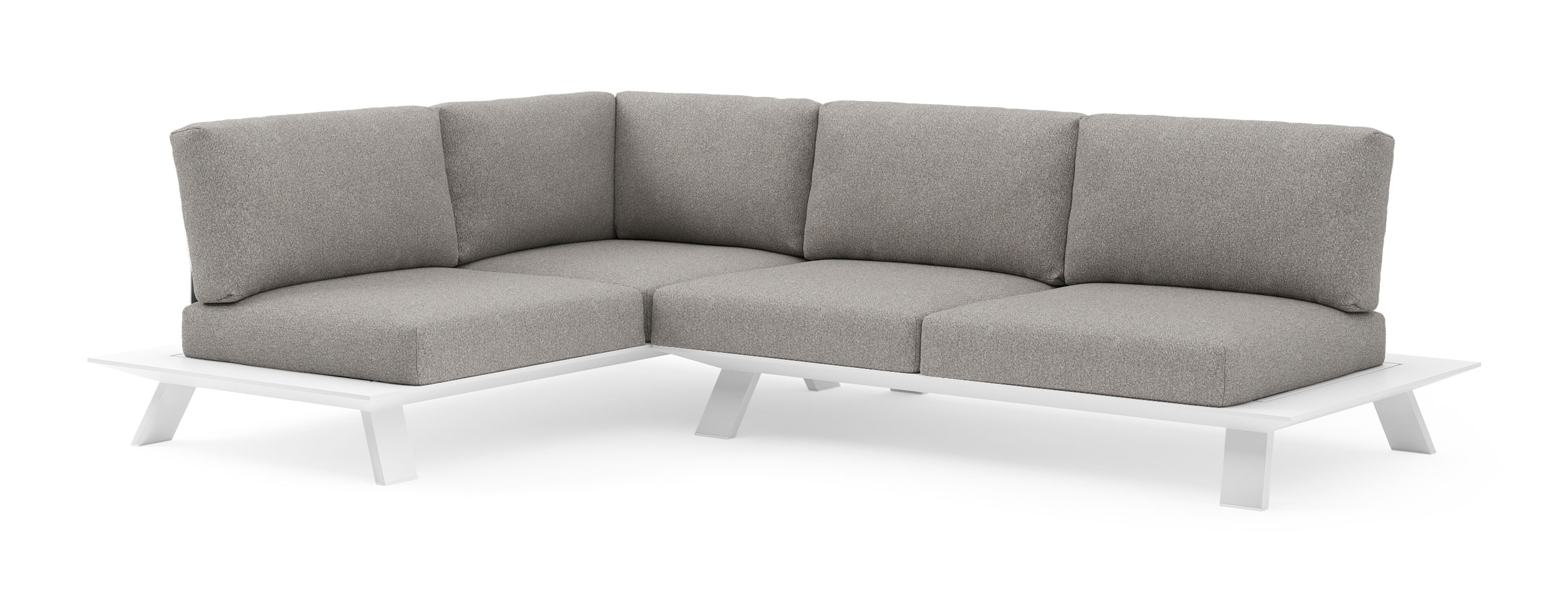 Salon de jardin d'angle Cesano en aluminium blanc et coussin en all weather Sunbrella® luxe tundra charcoal