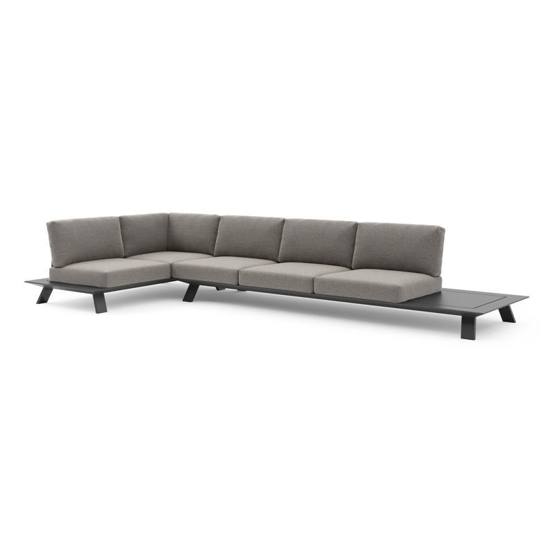 Salon de jardin d'angle Cesano en aluminium noir et coussin en all weather Sunbrella® luxe chartres drizzle