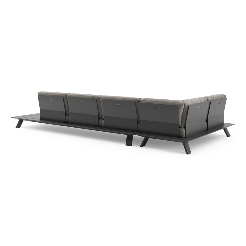 Salon de jardin d'angle Cesano en aluminium noir et coussin en all weather Sunbrella® luxe chartres drizzle