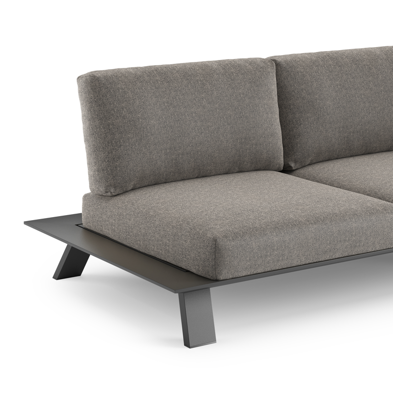 Salon de jardin d'angle Cesano en aluminium noir et coussin en all weather Sunbrella® luxe chartres drizzle