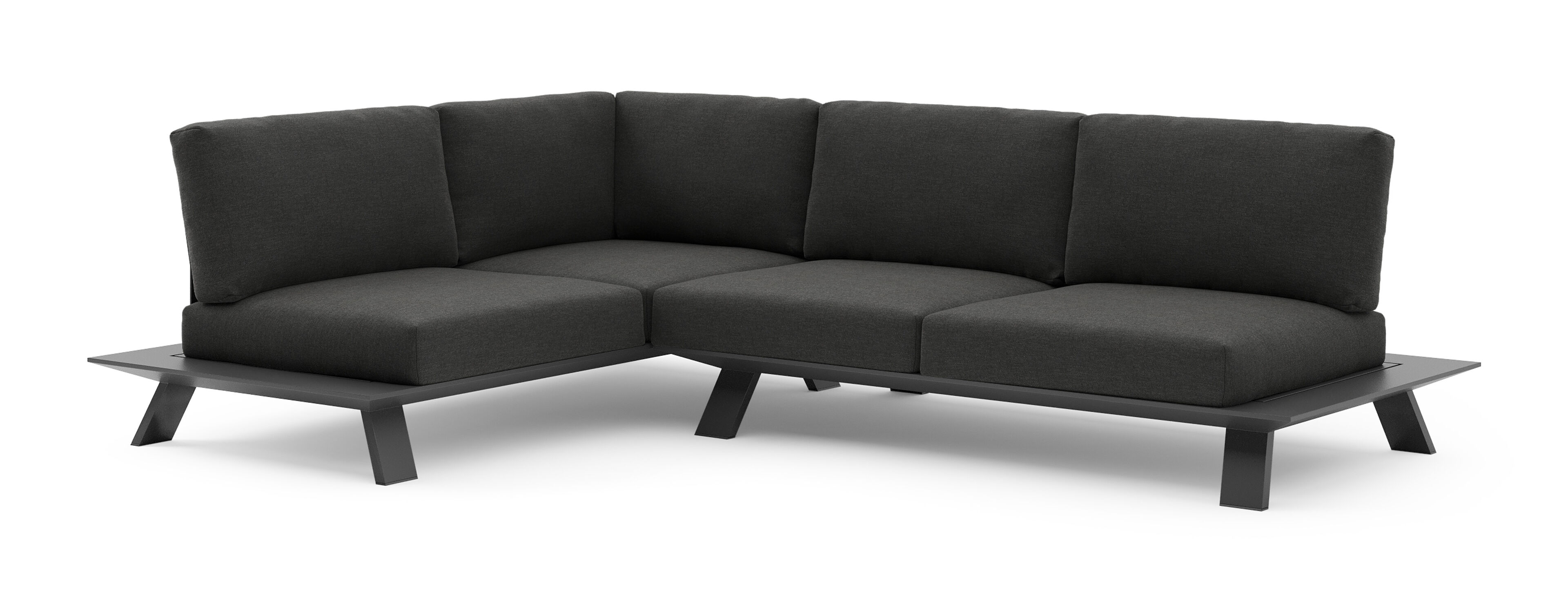 Salon de jardin d'angle Cesano en aluminium noir et coussin en all weather Sunbrella® luxe chartres sooty